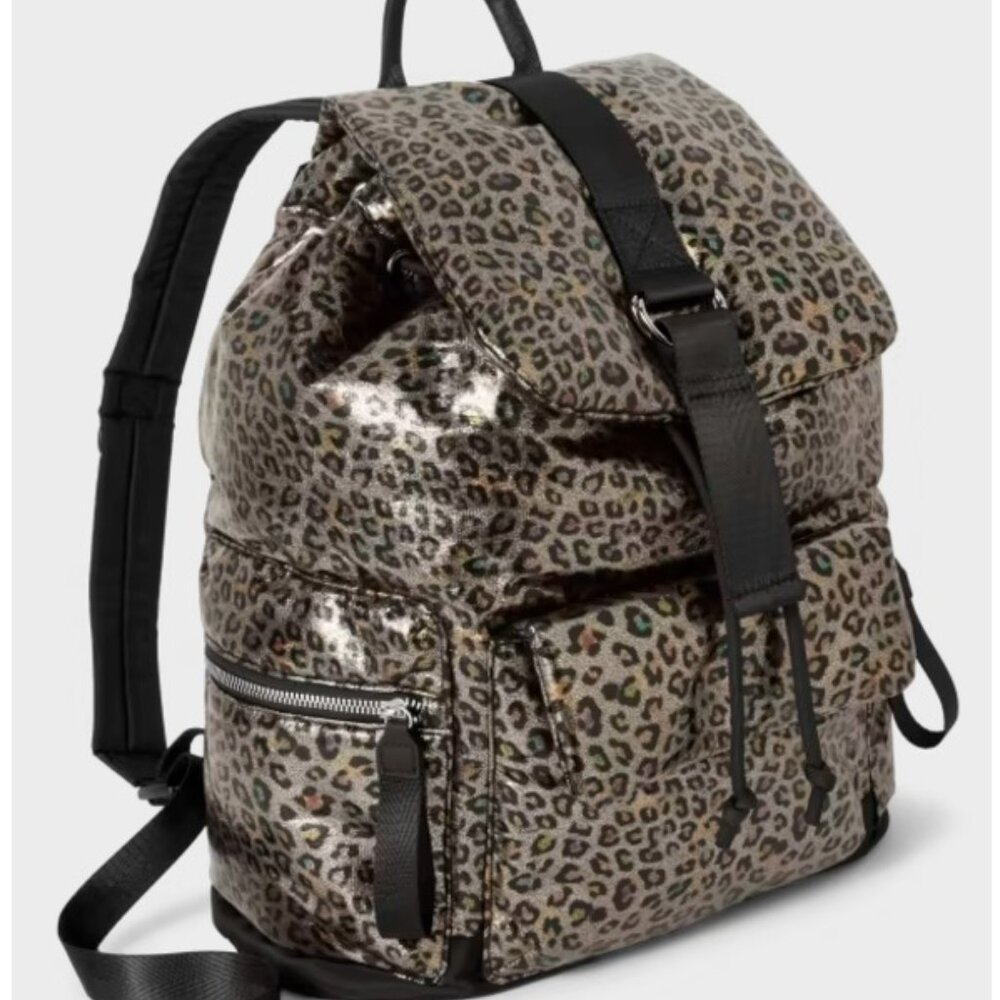 NEW Leopard print backpack shiny shimmer, bookbag, weekender, dance, cheer tween
